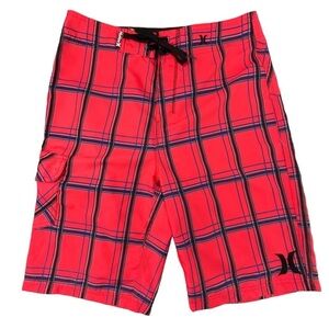 Hurley bright pink plaid swim board shorts men's size 28